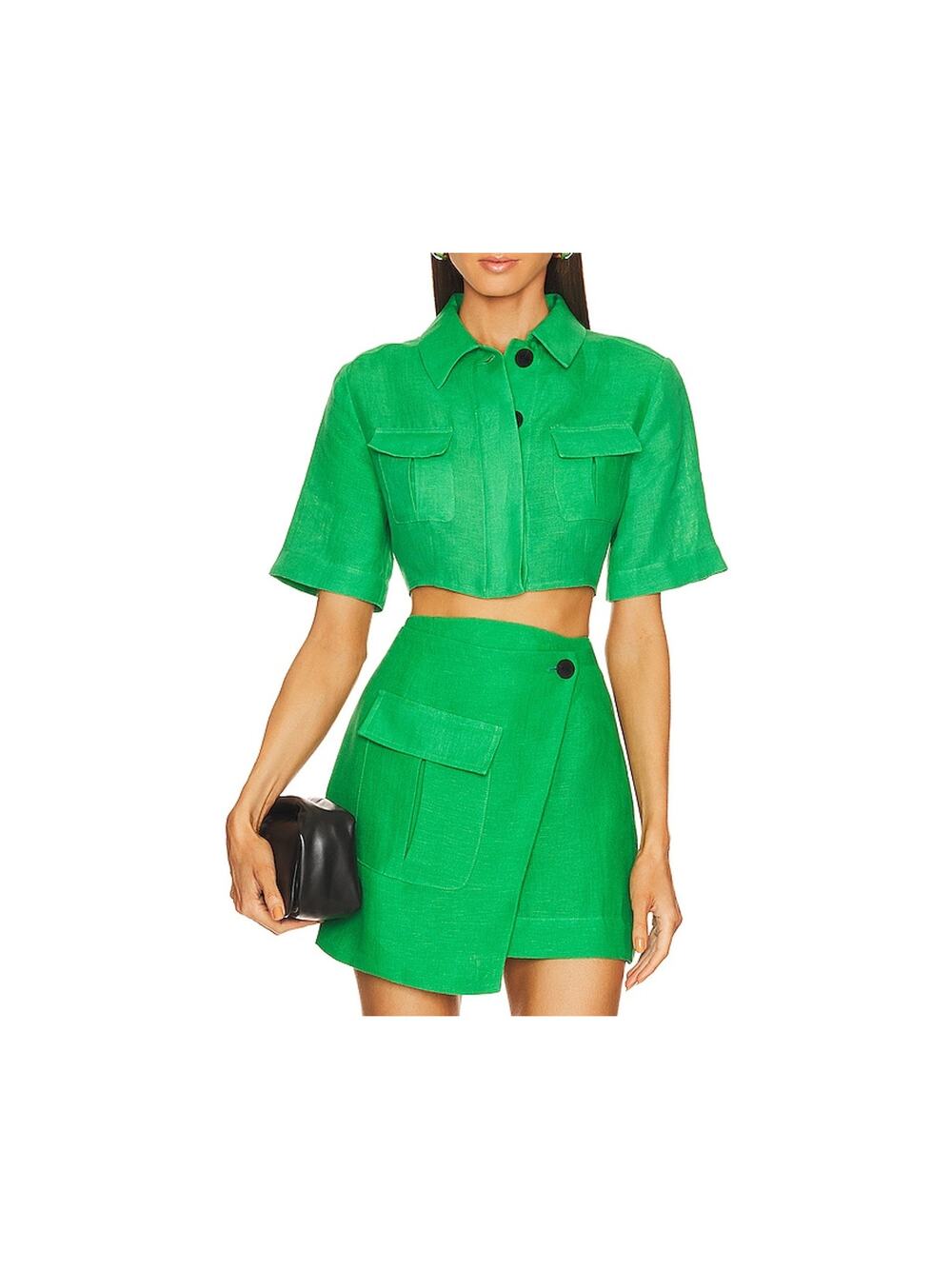 Matthew Bruch Utility Kelly Green Button Up Crop Top Size 1